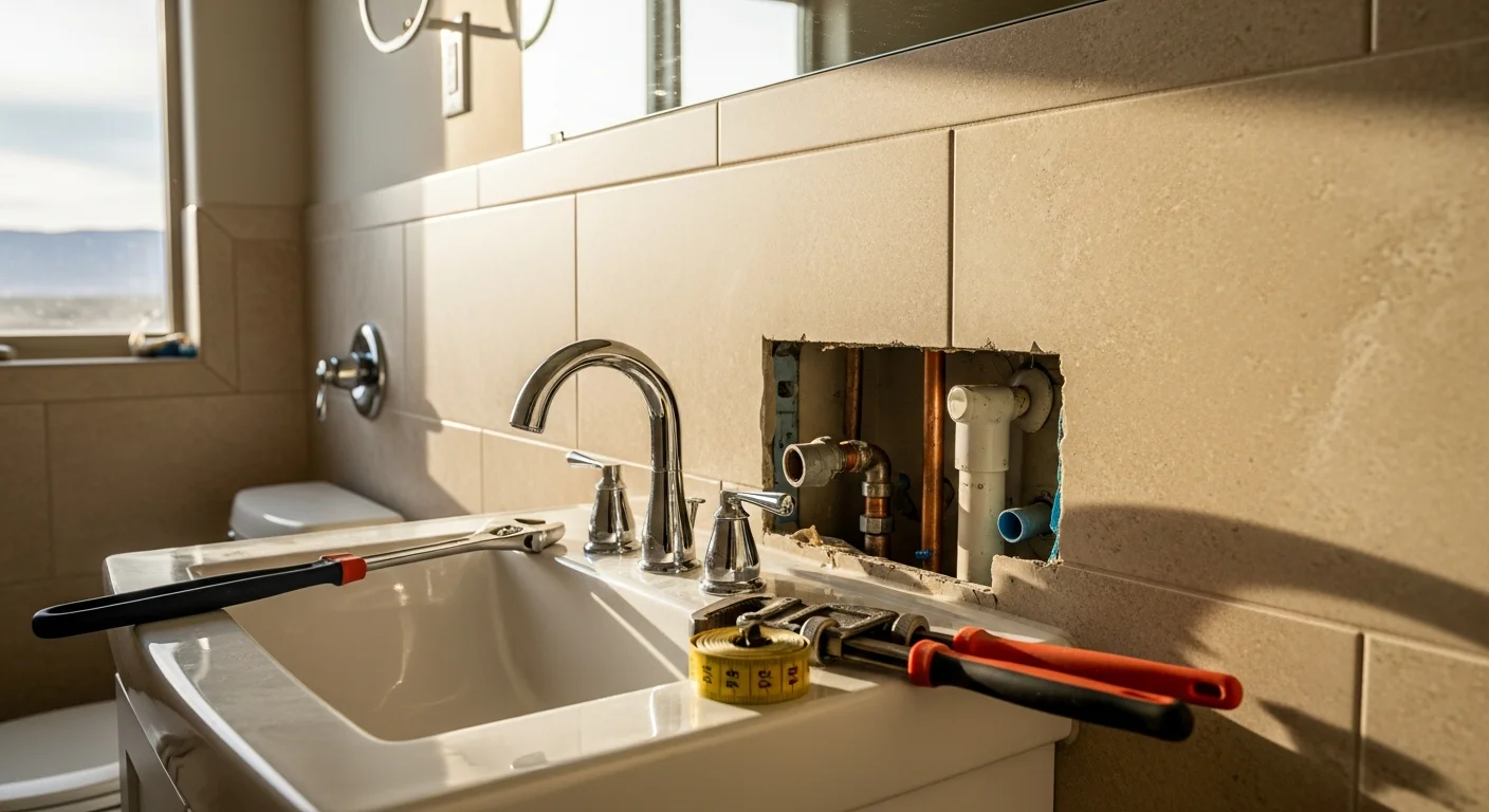 Modern bathroom with new plumbing fixtures and layout