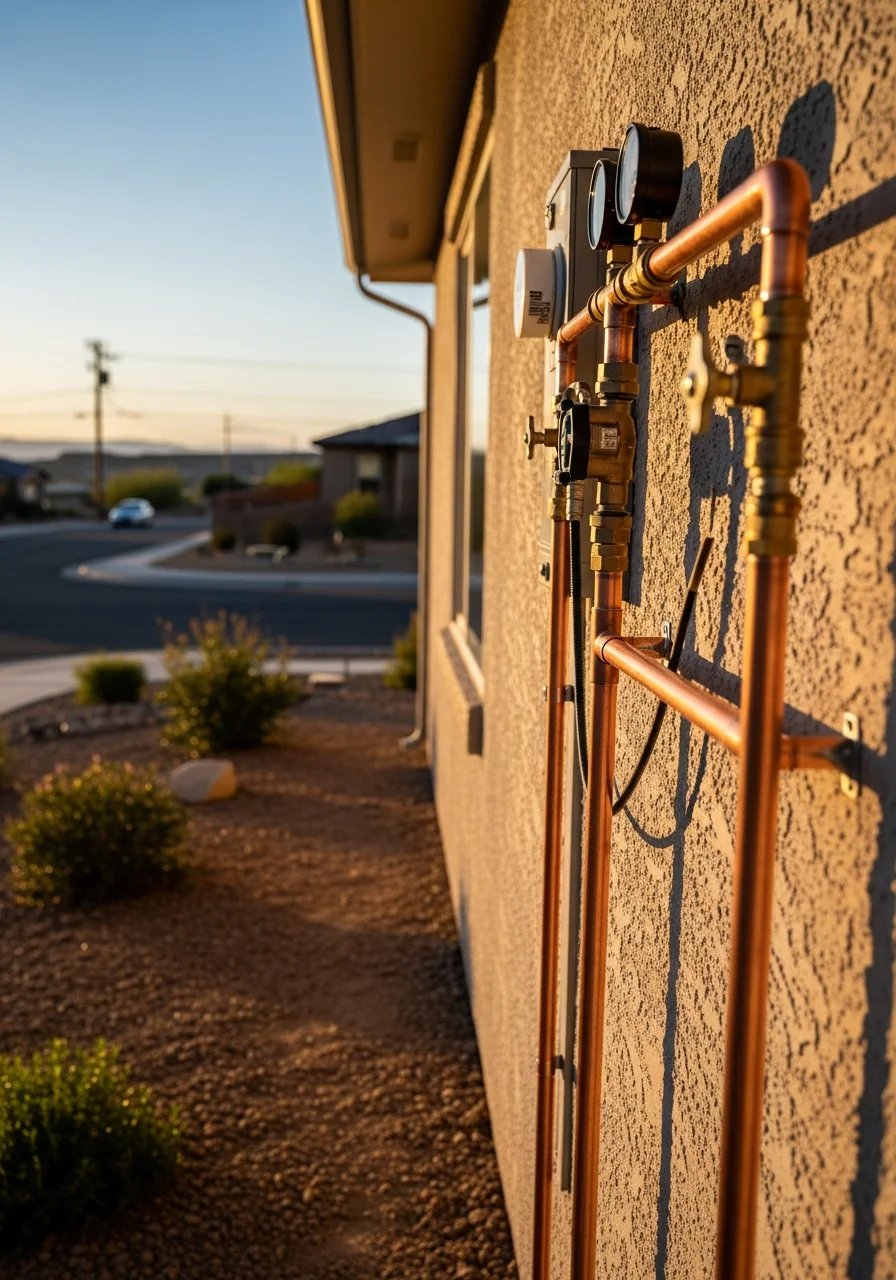 Portrait-style image of a skilled tradesperson in work gear standing beside a completed project in a Carlsbad residential neighborhood.