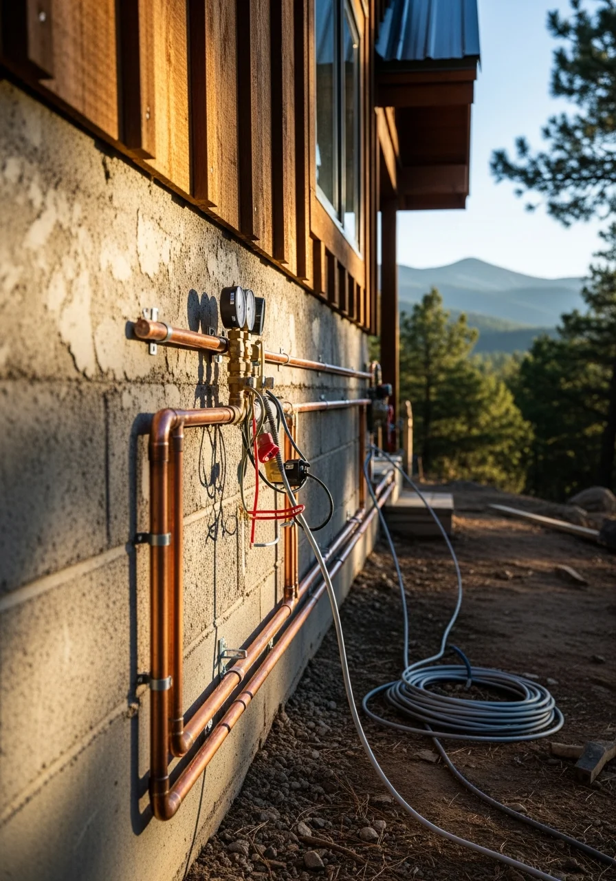Portrait of a skilled professional in work gear standing in front of a completed Ruidoso mountain property project.