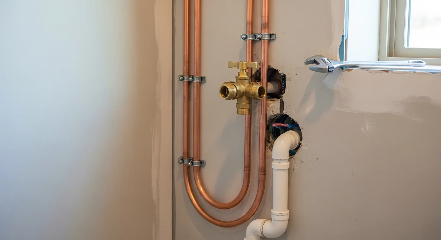 A newly installed walk-in shower in a Hobbs, NM home, showing a clean drain, finished tile walls, and a properly fitted shower valve and fixture. The installation reflects plumbing work completed to New Mexico code standards.